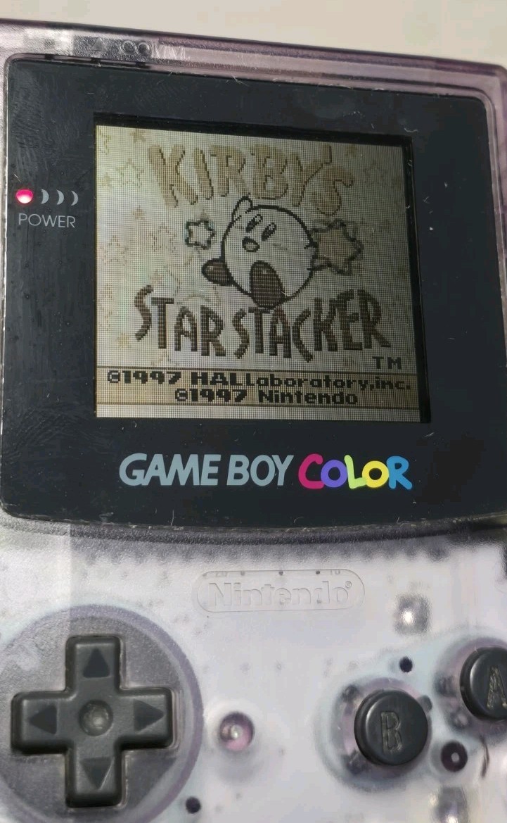 Game Boy Color Atomic Purple Handheld System Bundle Kirby’s Star Stacker Tested