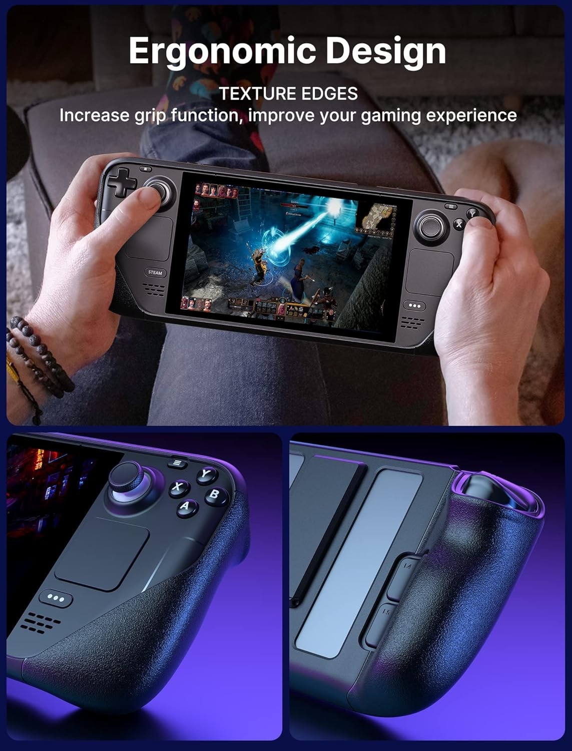 Ergonomic Kickstand Case for Steam Deck – Adjustable TPU Protection, Black