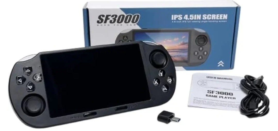 SF3000 Handheld Game Console 4.5in IPS Display, 20000+ Games, Gray/Black
