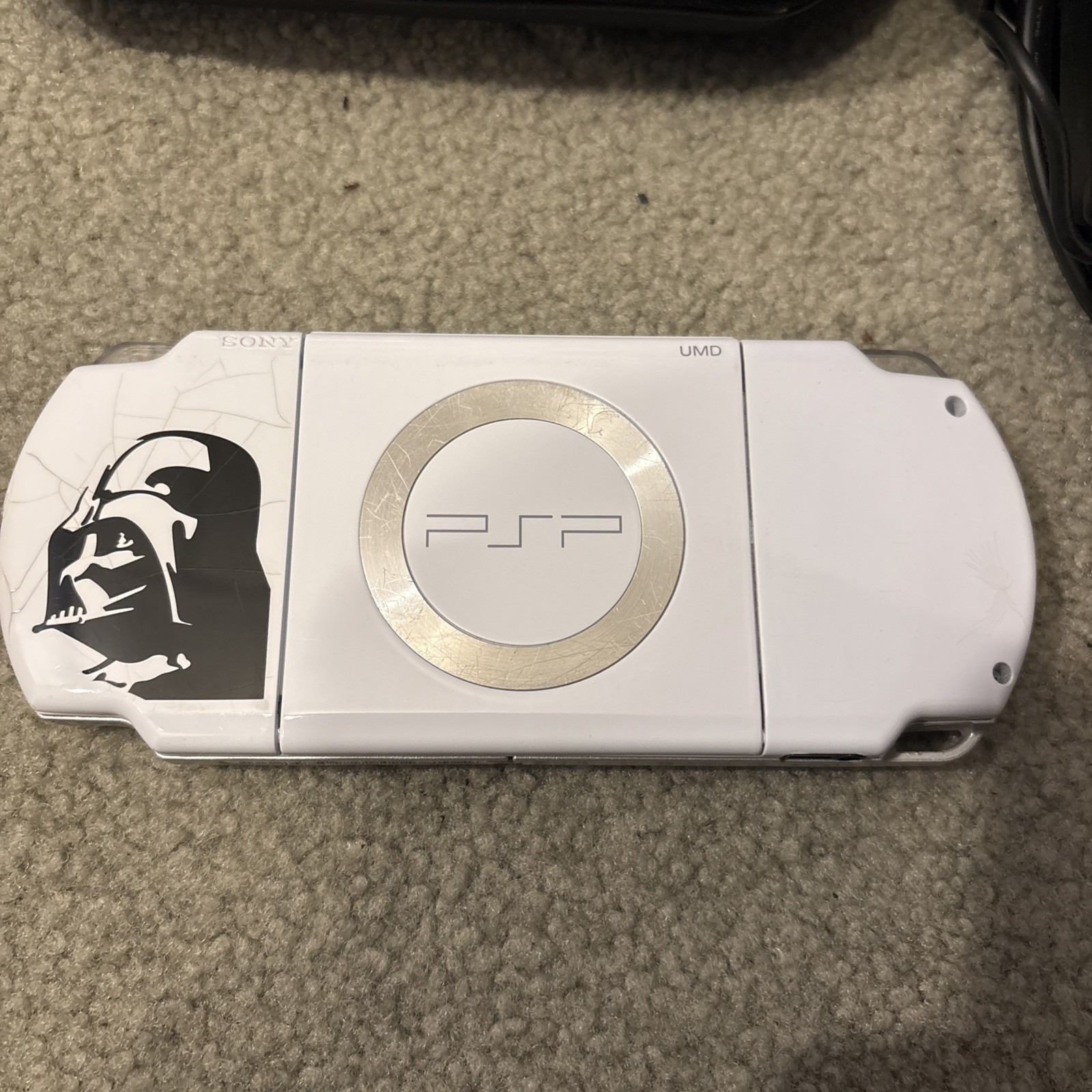 Sony PSP-2001 Star Wars Darth Vader Handheld White Tested W/ Charger + Case