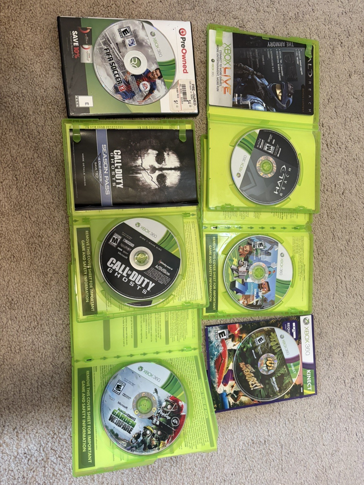 Xbox 360 Slim 250GB Console With power and Kinect Video + HDMI cord + 6 games