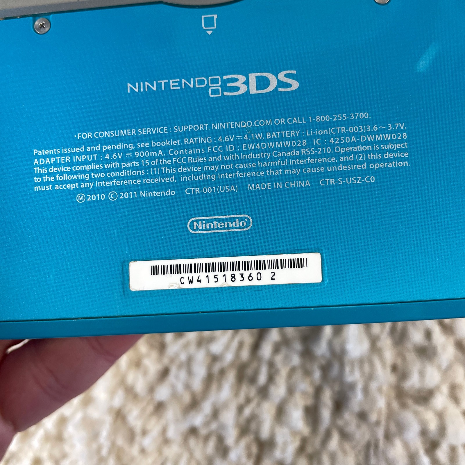 Nintendo 3DS Aqua Blue Handheld Handheld Console System CTR-001 Tested