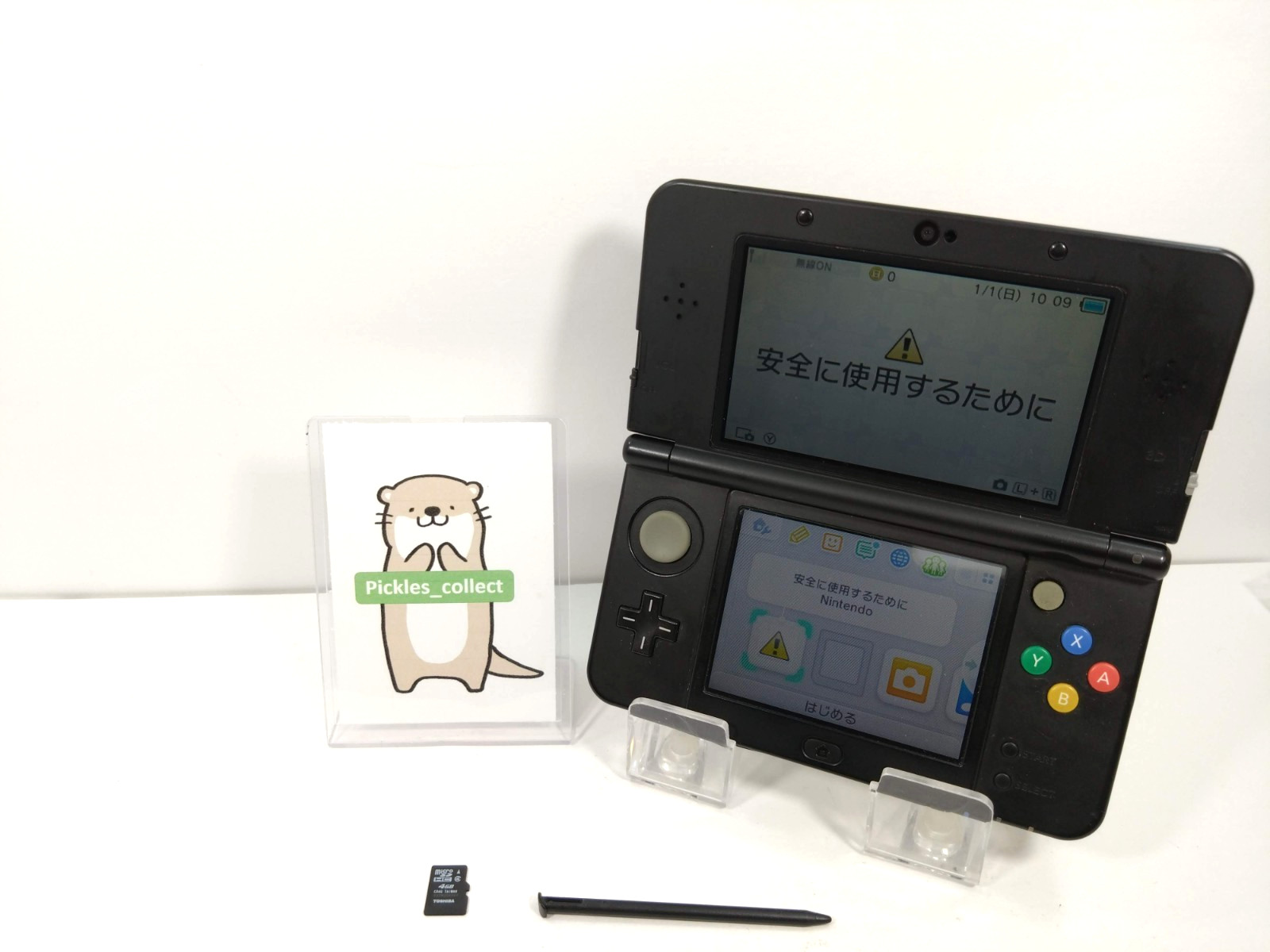 Nintendo New 3DS Black KTR-001 w/4GB Stylus language Japanese Tested 0511A