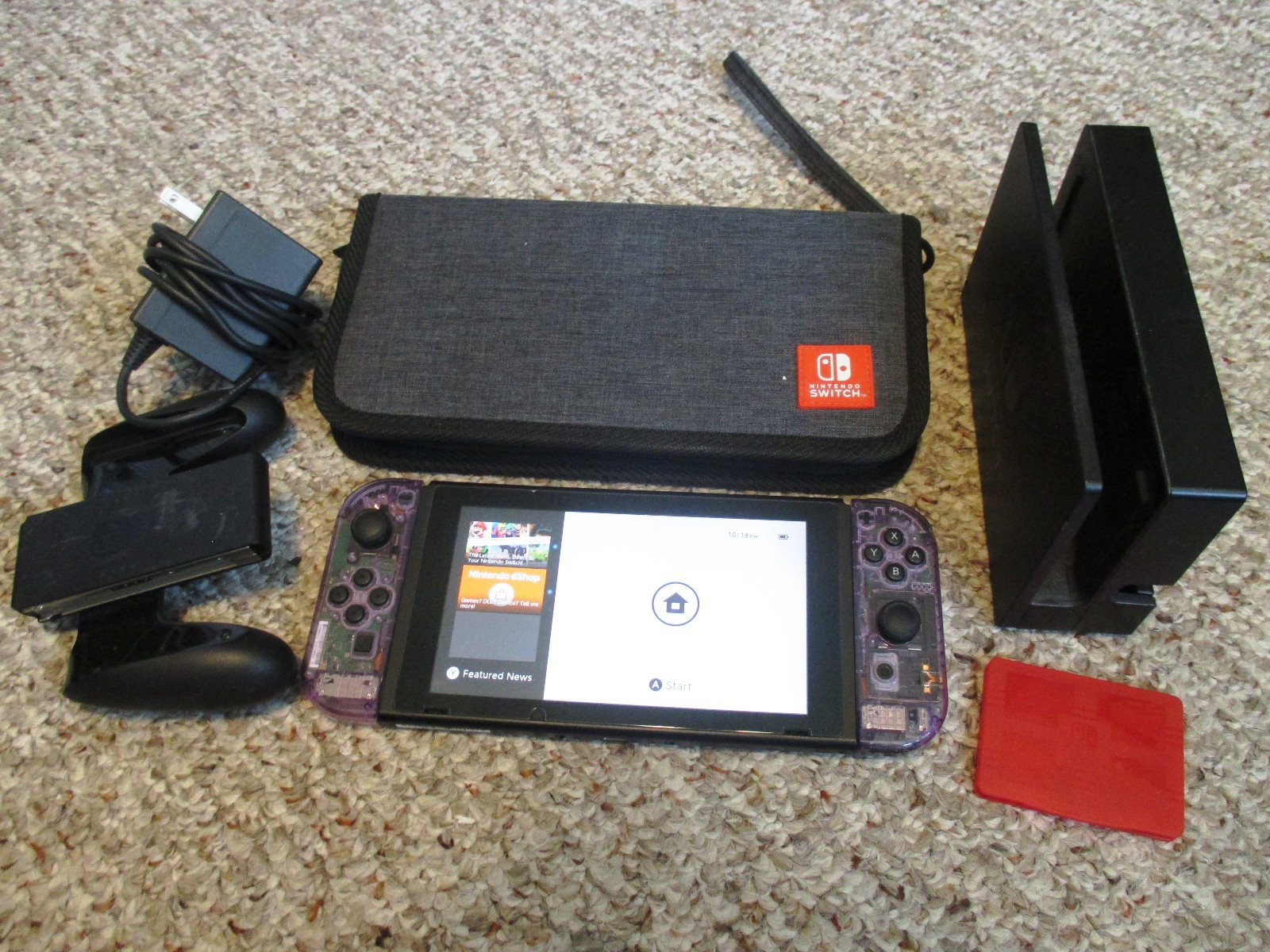 Nintendo Switch System Console w/Transparent Purple Joy-Cons + Dock & Extras
