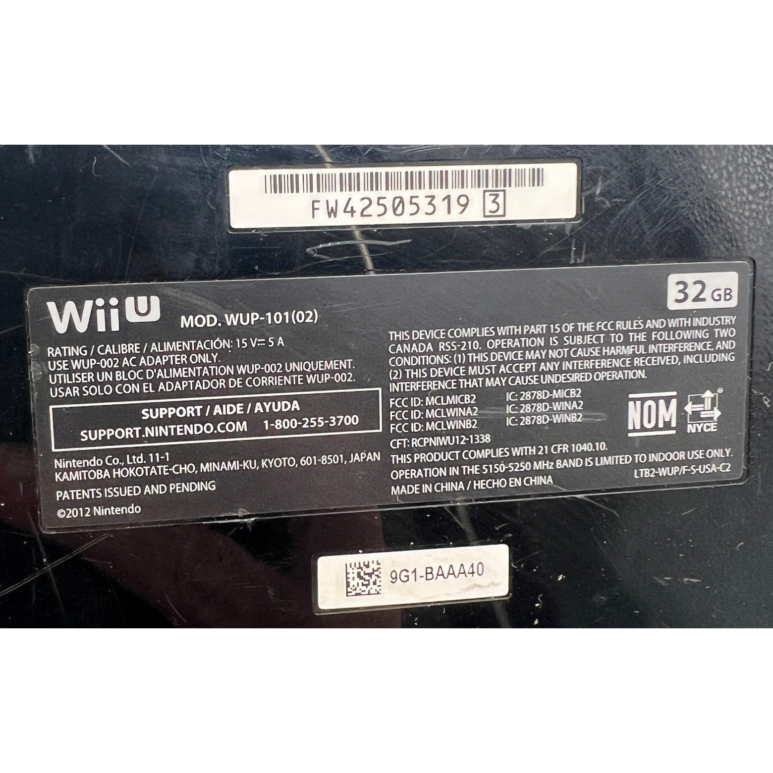 Nintendo Wii U Console Black 32GB WUP-101(02) with AV Cable and Manuals