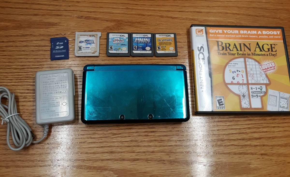 Nintendo 3ds Aqua Blue Console Lot W 5 Games And Charger Tested Works
