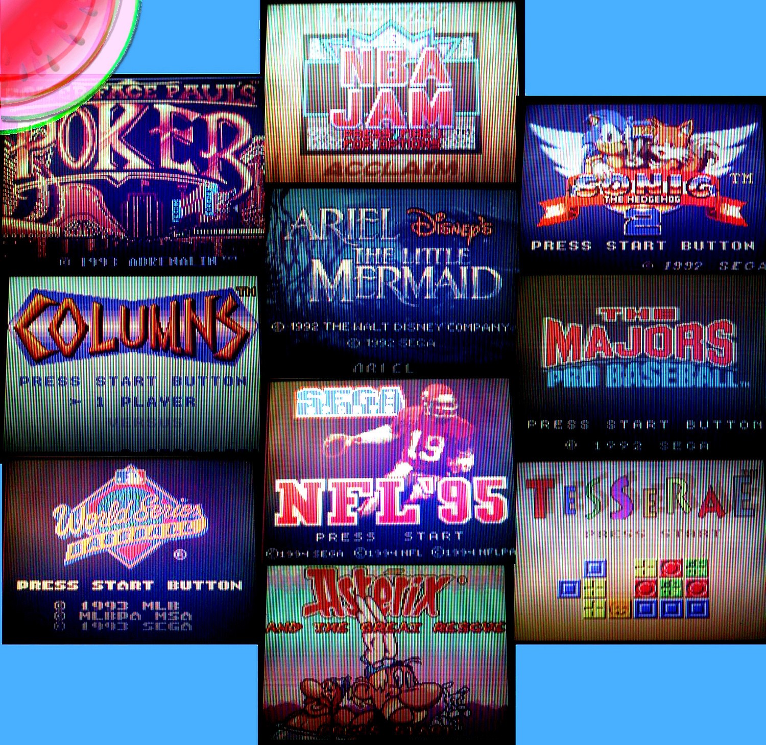 WORKING Blue Sega GAME GEAR System Recapped, Glass Lens, Carrying Case, 10 Games