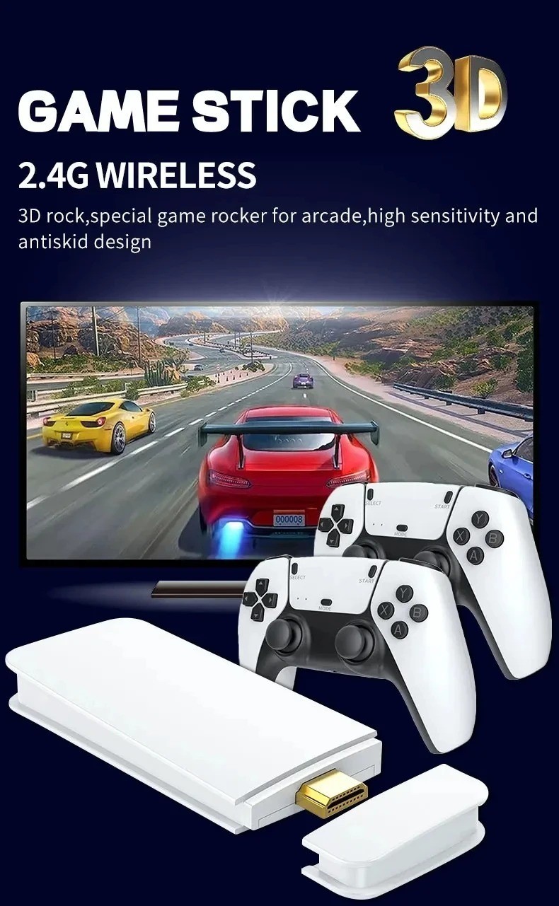 Retro Video Game Console 4K HDMI 20000+ 64G 2 Controller Wireless Game TV Stick