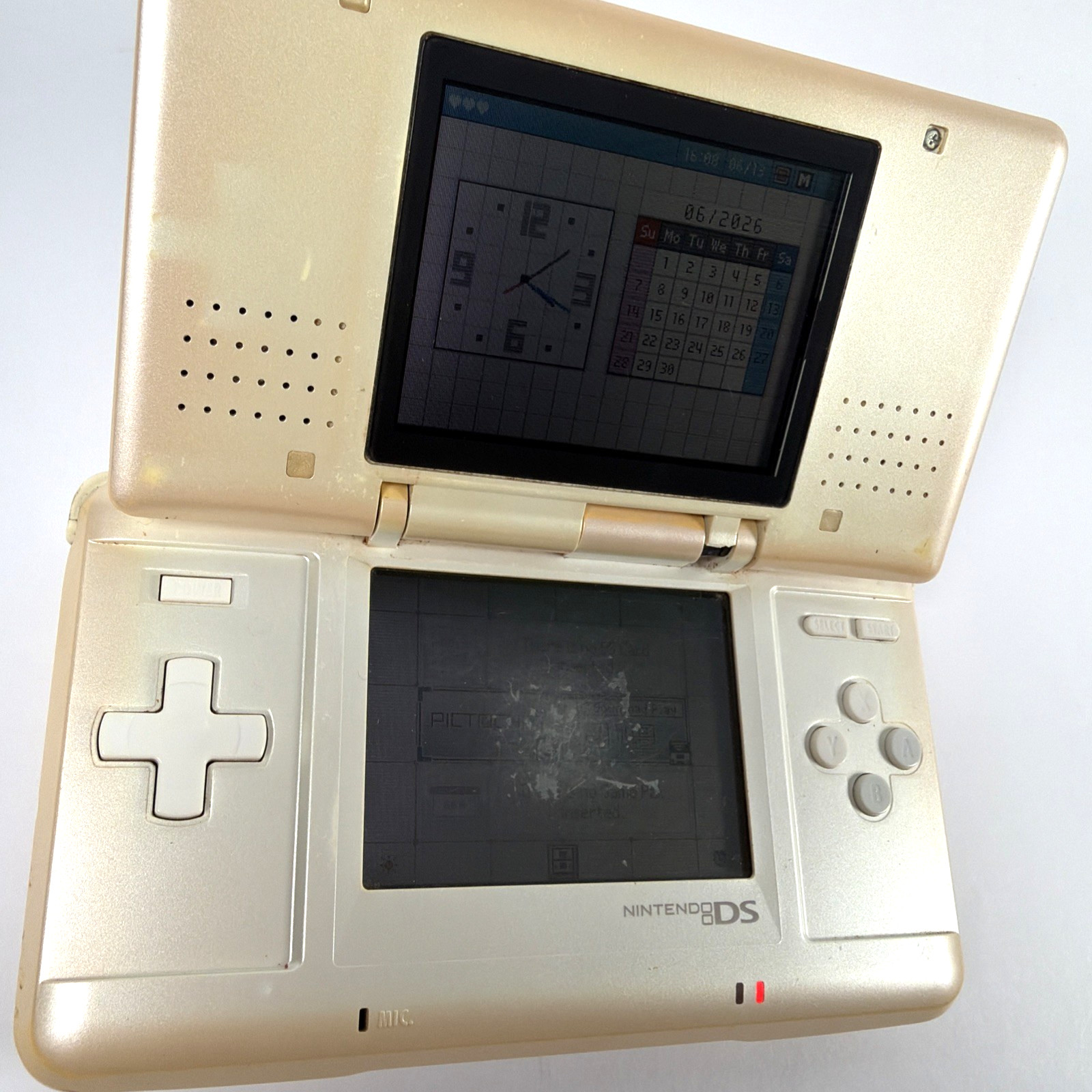 Nintendo DS Original White – Broken Hinge (AS-IS, READ), Incl. Stylus + Charger