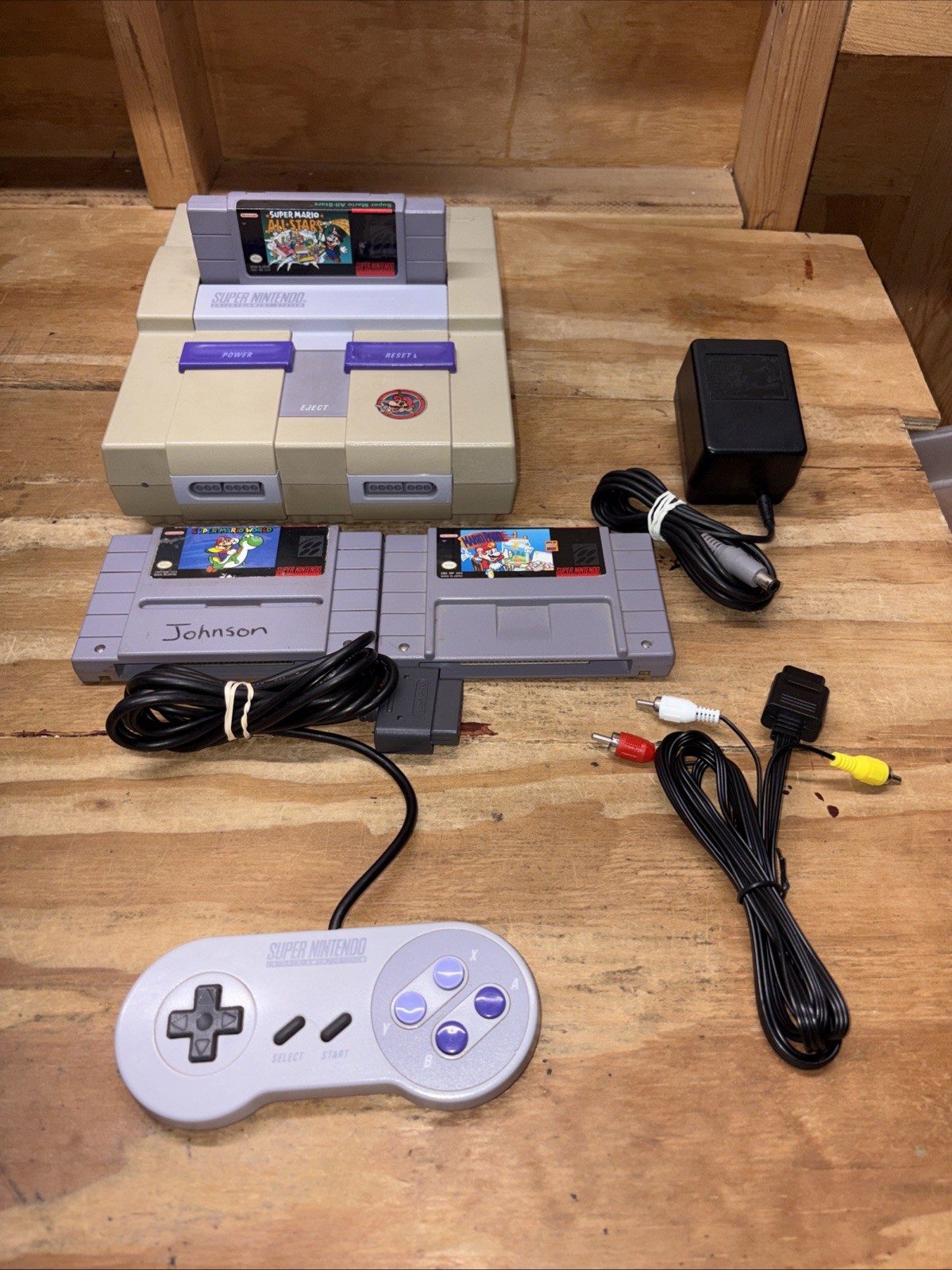 Super Nintendo SNES Console Bundle w/ OEM Controller, Cords & 3 Mario Games