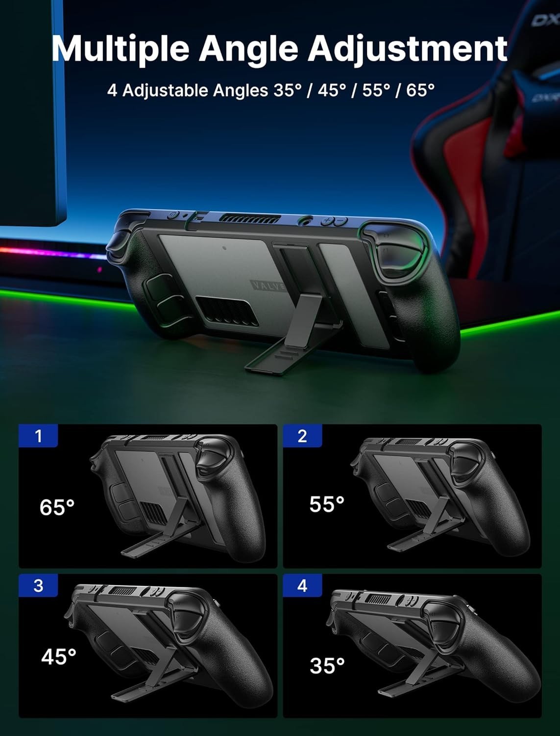 Ergonomic TPU Protective Case with Adjustable Stand for Steam Deck Gameplay