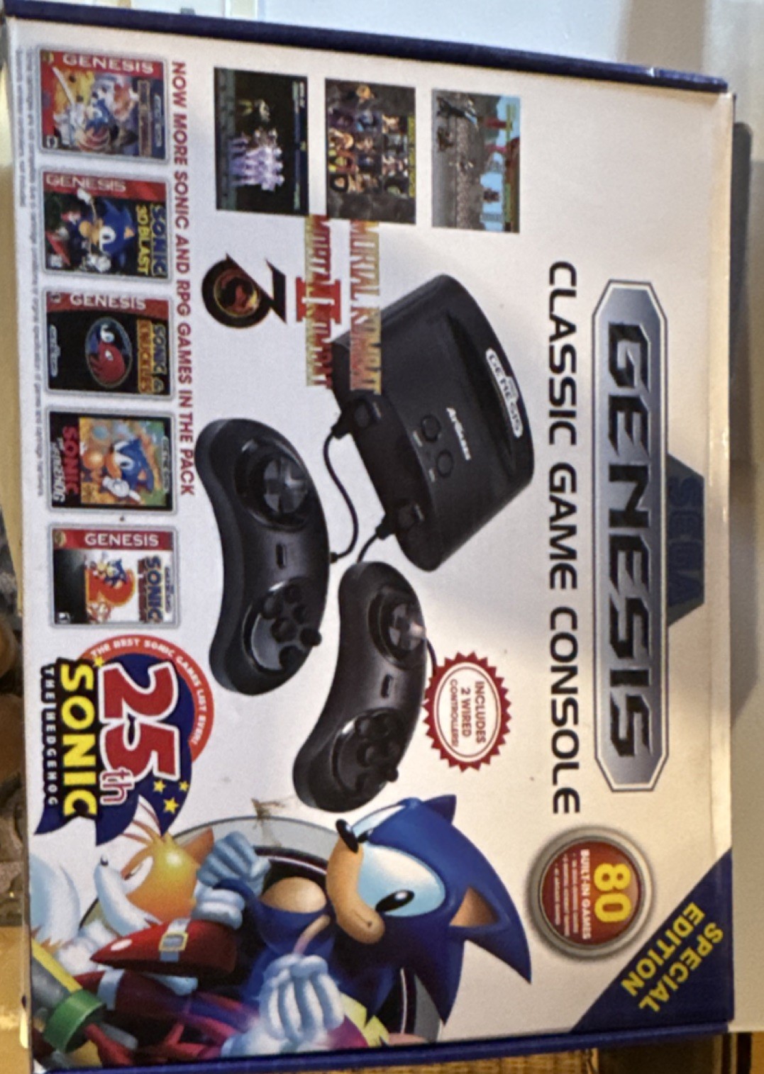 SEGA Genesis Classic Console Sonic 25th Edition, 80 Games, 2 Controllers