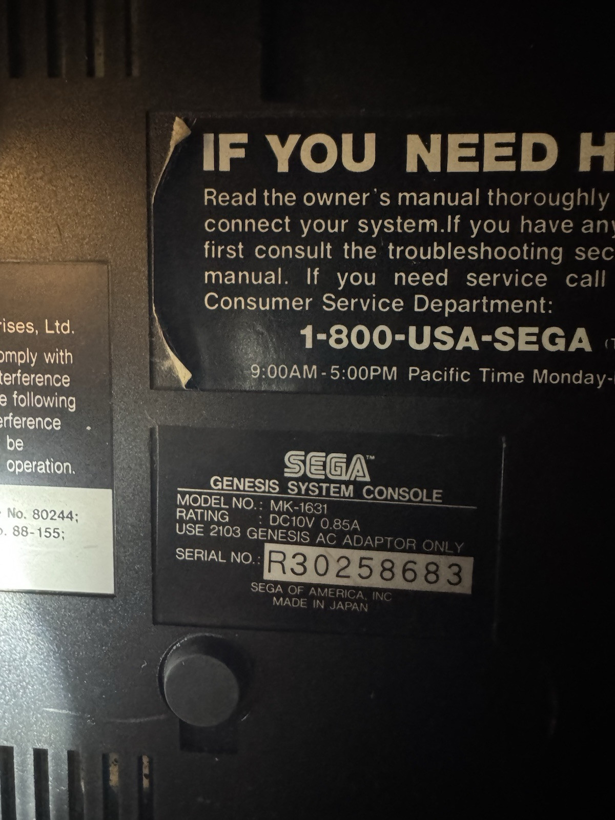 SEGA Genesis Model 2 16MB Console – Black with 1 Controller. TESTED! AUTHENTIC!