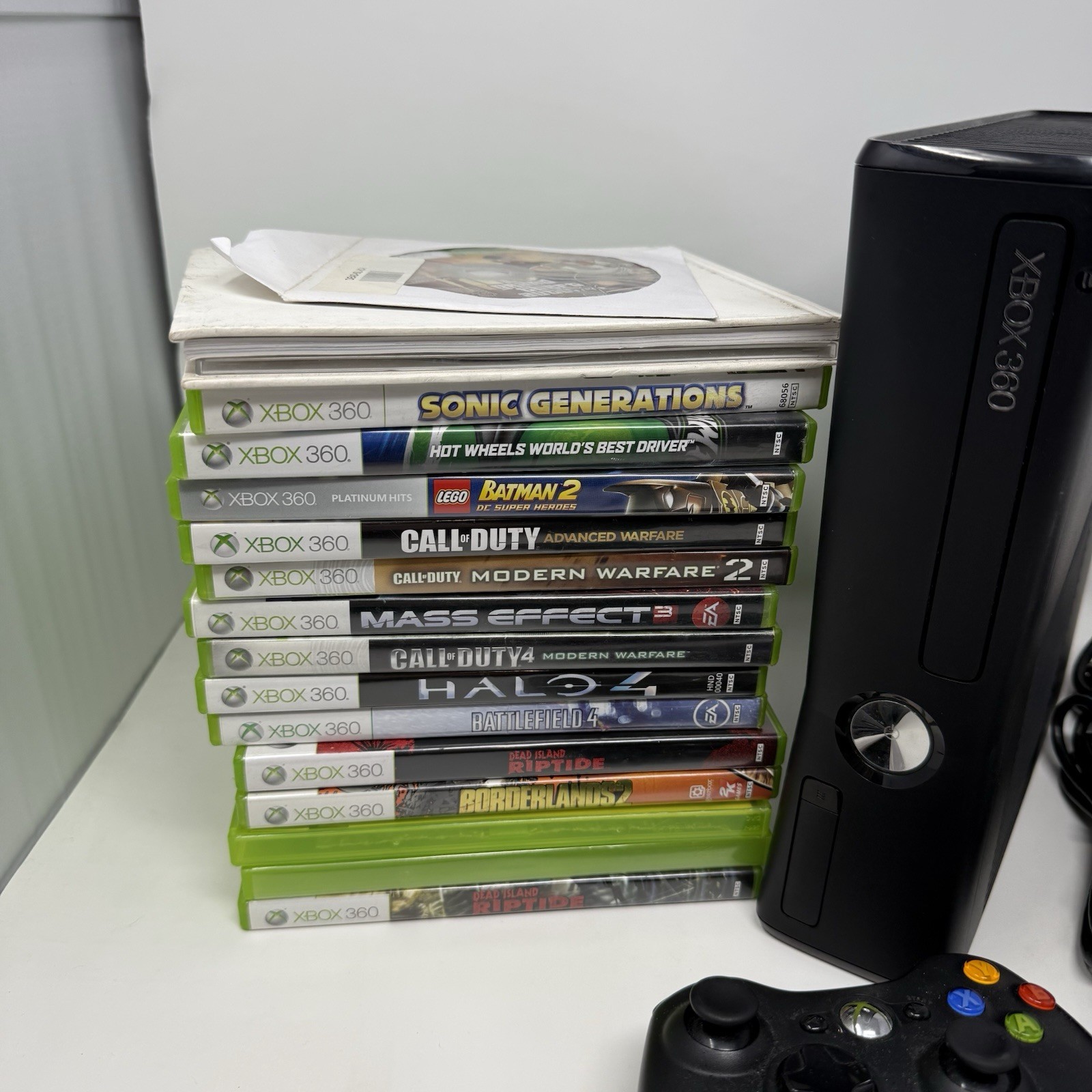 Xbox 360 S 320GB Console Bundle 15+ Games 2 OEM Controllers Tested Working