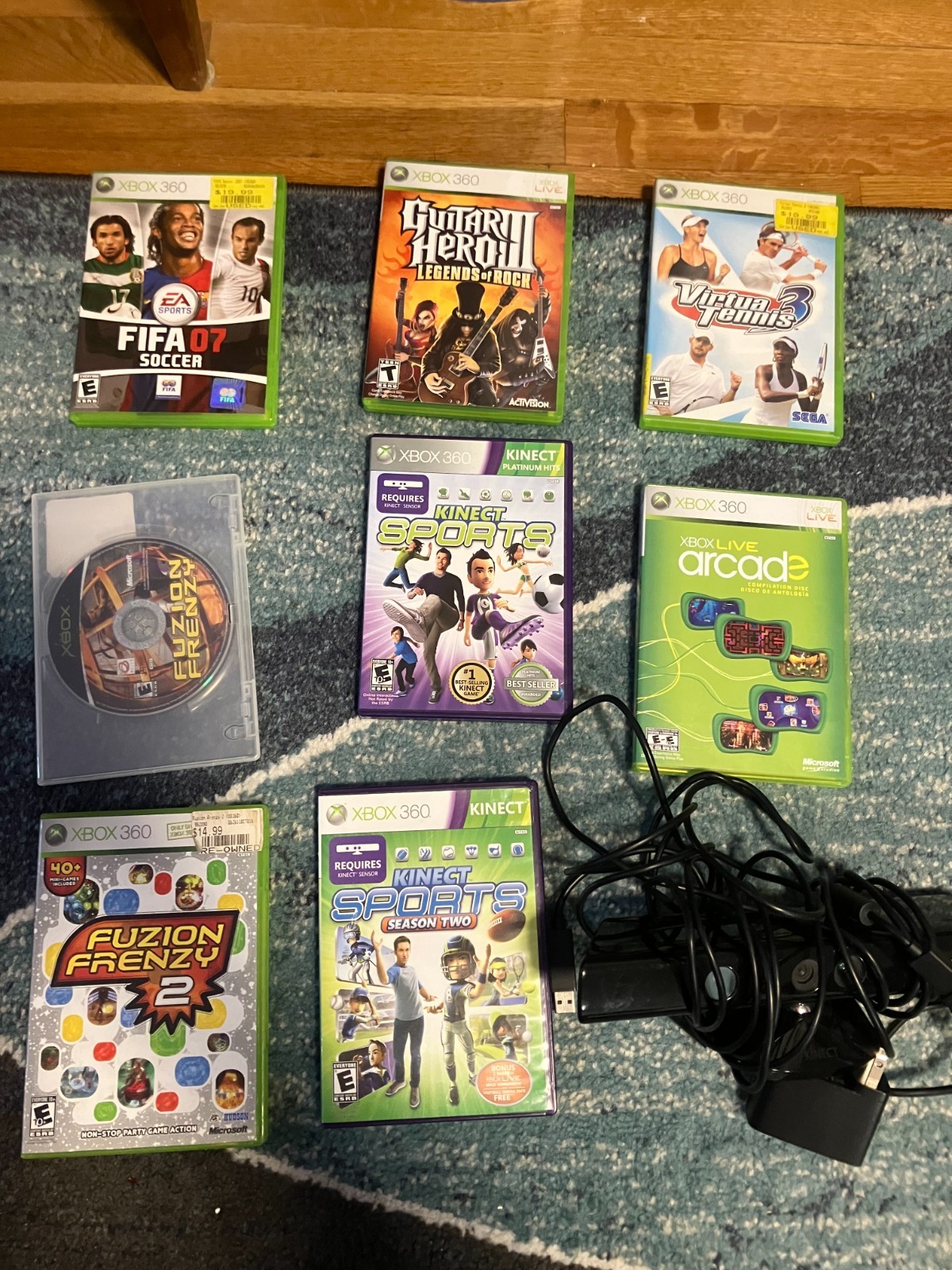 Used Xbox 360 Games and Kinect Sensor Bar