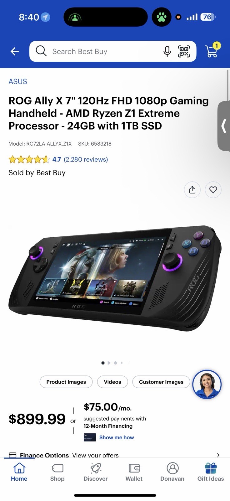 ASUS ROG Ally X 7in Handheld System 120Hz 1080p (FHD) 1TB Black