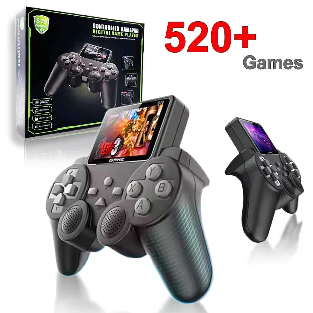 S10 MINI VIDEO GAME CONSOLE – 520 GAMES, DUAL CONTROLLERS, AV OUTPUT