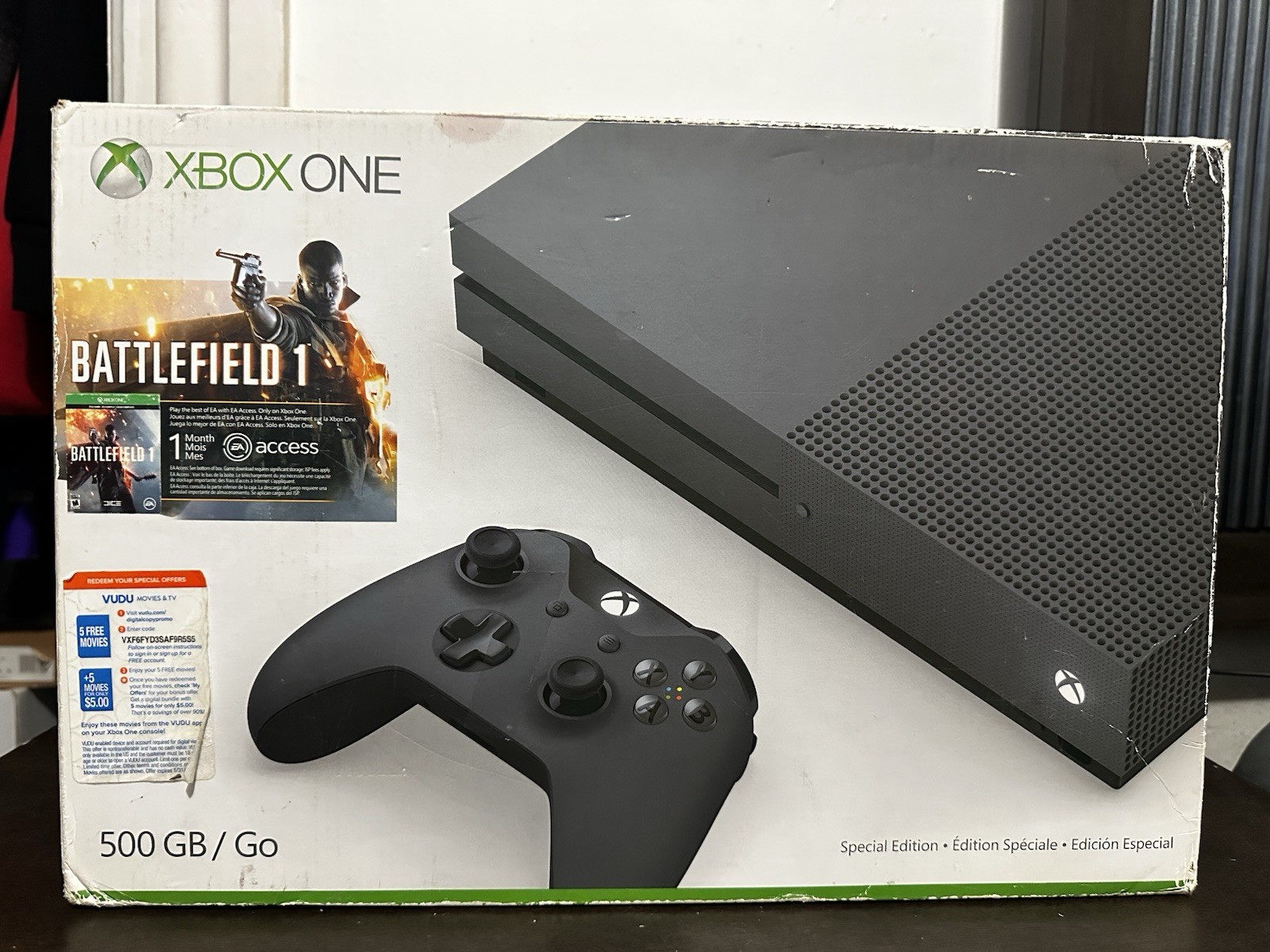 Xbox One S Storm Grey 500GB With Extra Black Controller And Expansion Card