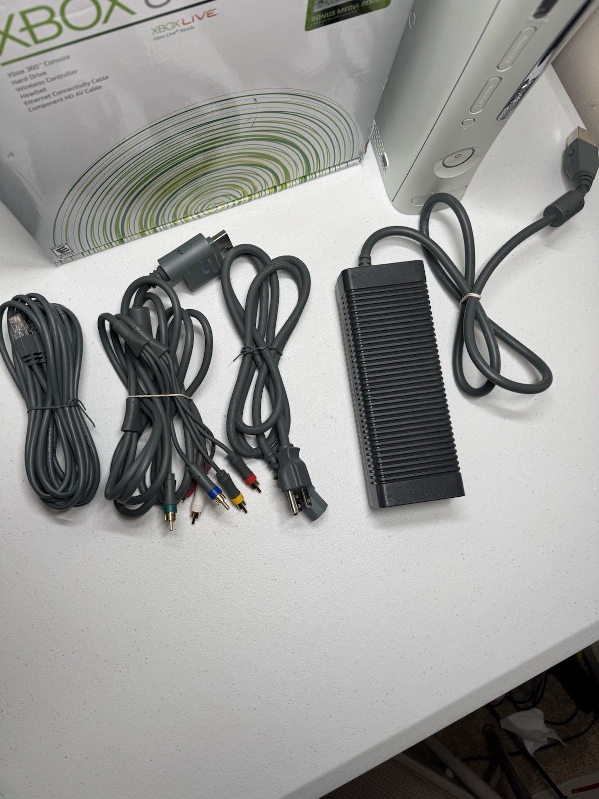 Xbox 360 20gb Console W/ Cables, Controller, Headset, Media Remote Great Cond