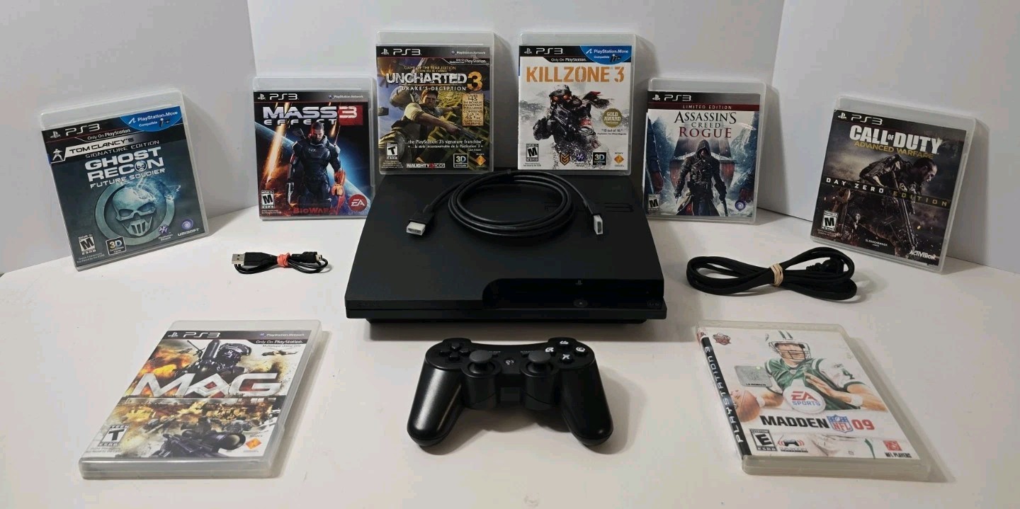 PlayStation 3 Slim 160GB Console 8 GAME MEGA BUNDLE! CLEAN/TESTED! SHIPS FREE🔥