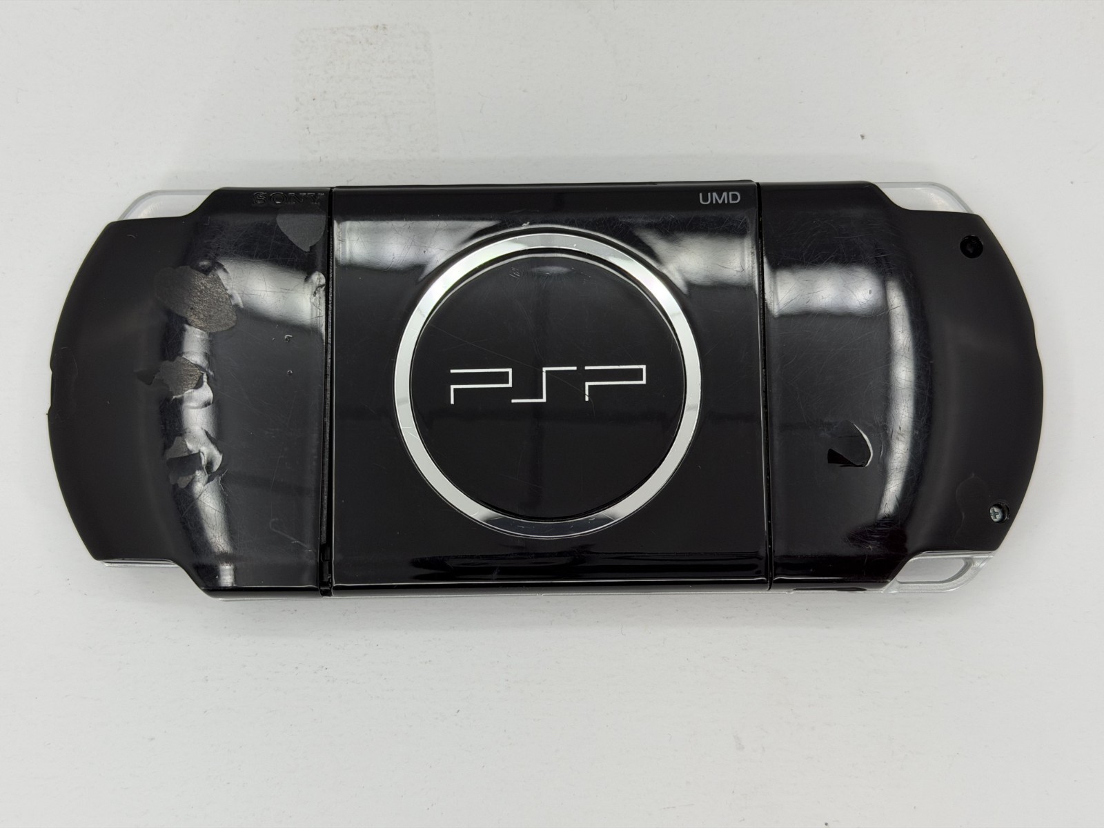 Sony Playstation PSP-3000 Piano Black – W/ 3 Games – No Battery – Back Peeling