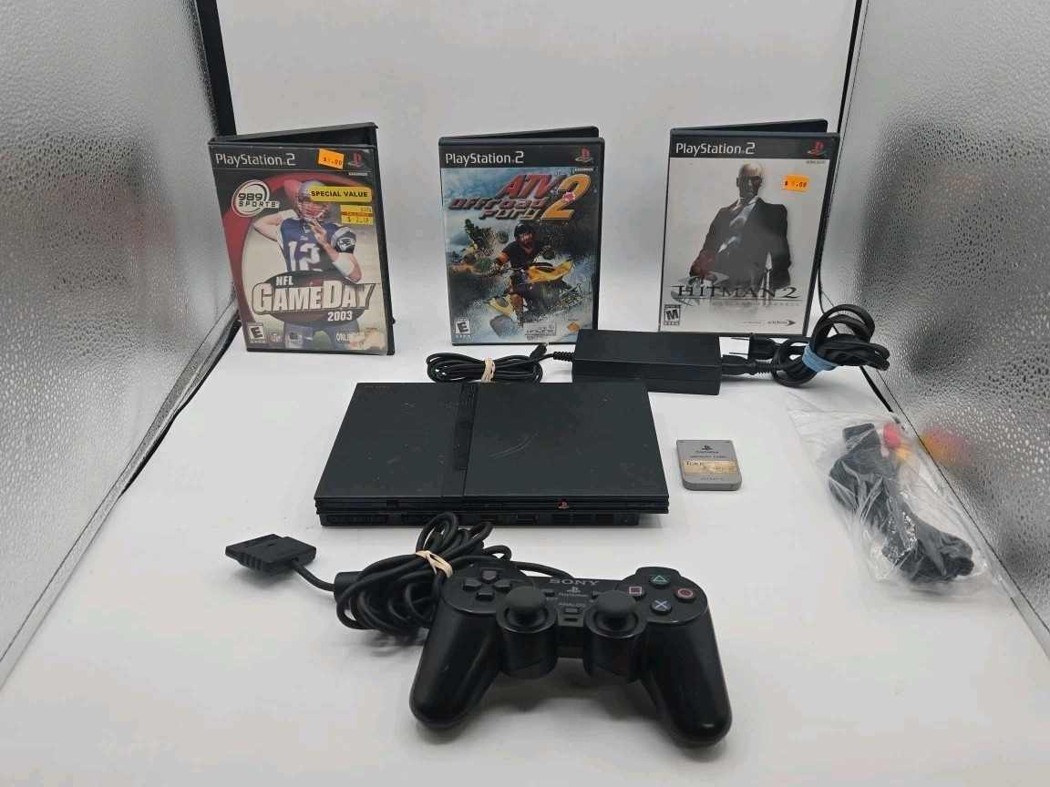 Sony PlayStation 2 PS2 Slim OEM Bundle + 3 Games Controller Memory Card