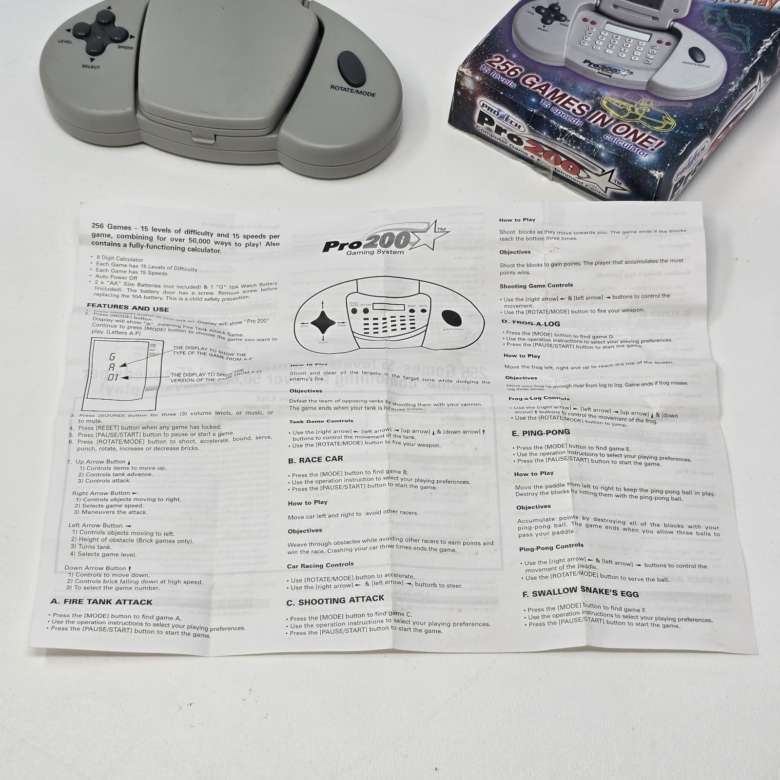 Protech Pro 200 Gaming System Handheld 256 Games Calculator Box Manual 2000s