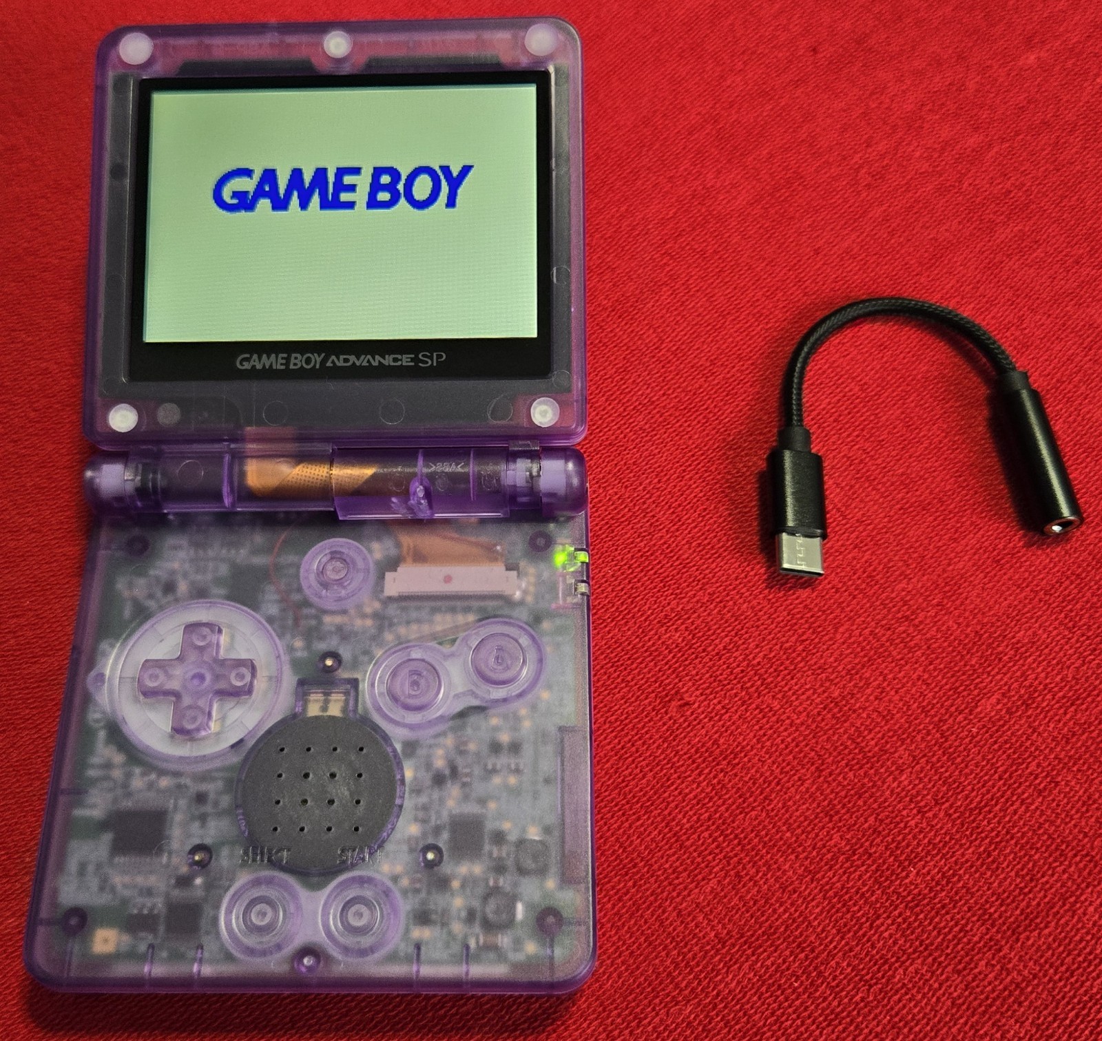 Clear Purple GameBoy Advance SP – IPS Bright LCD + USB-C Charging + New Battery