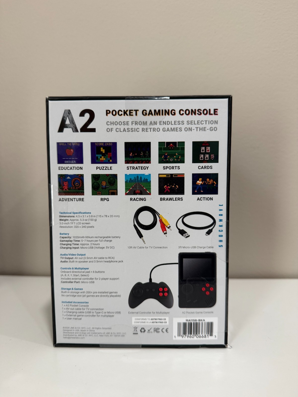 A2 Pocket Gaming Console Handheld Retro Game System 200 Classic Games Preloaded