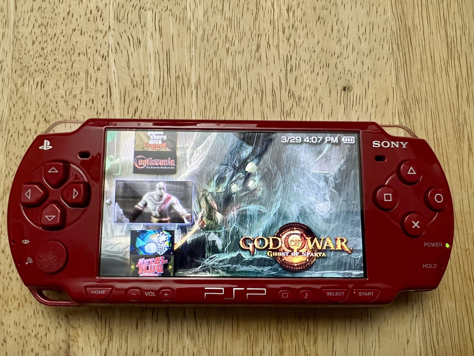 Sony PSP-2001 God of War Red Console Custom 32GB MicroSD + Games + Accs. Bad UMD