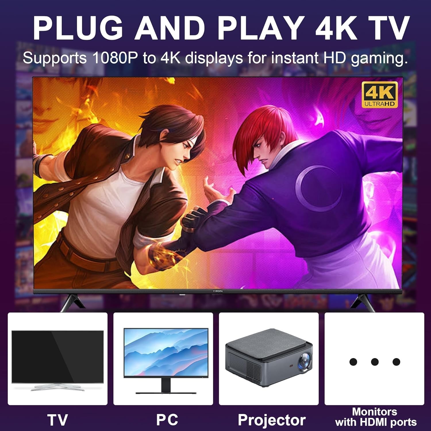 Retro Game Stick with 40,000+ Classic Games, 23 Emulators, Plug & Play 4K HDMI O