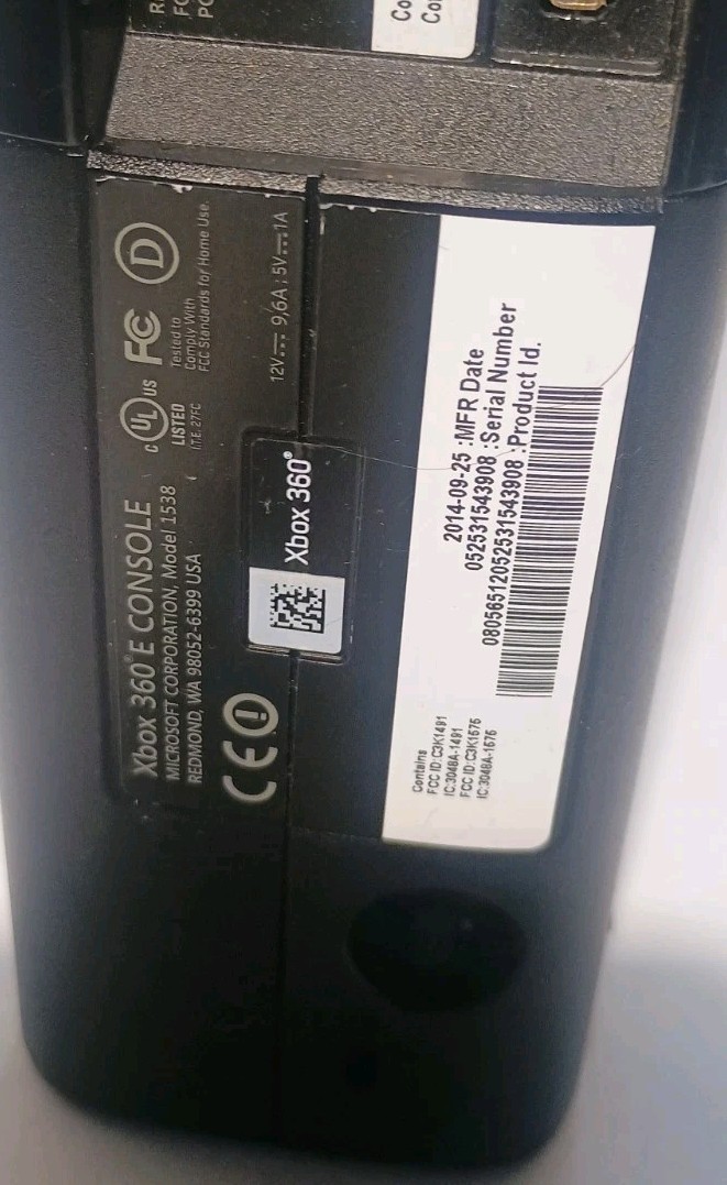 Microsoft Xbox 360 E Console Only Model 1538 Black