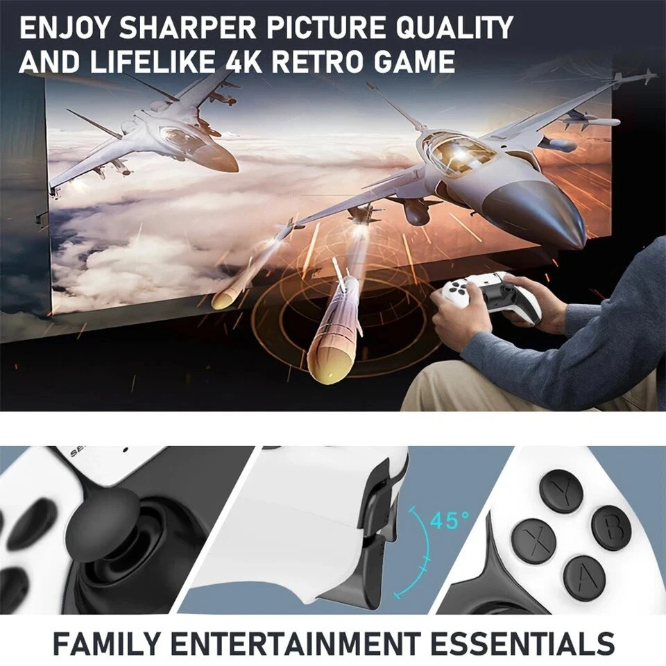 4K HDMI TV Game Stick Built-in 64GB 30000+ Video Games Console Wireless Gamepad