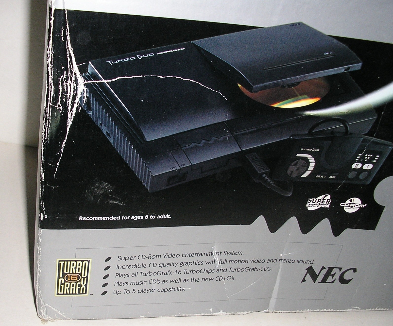 NEC Turbo Duo TurboGrafx-16 Super CD-ROM Console + Box & Games (Tested Working)