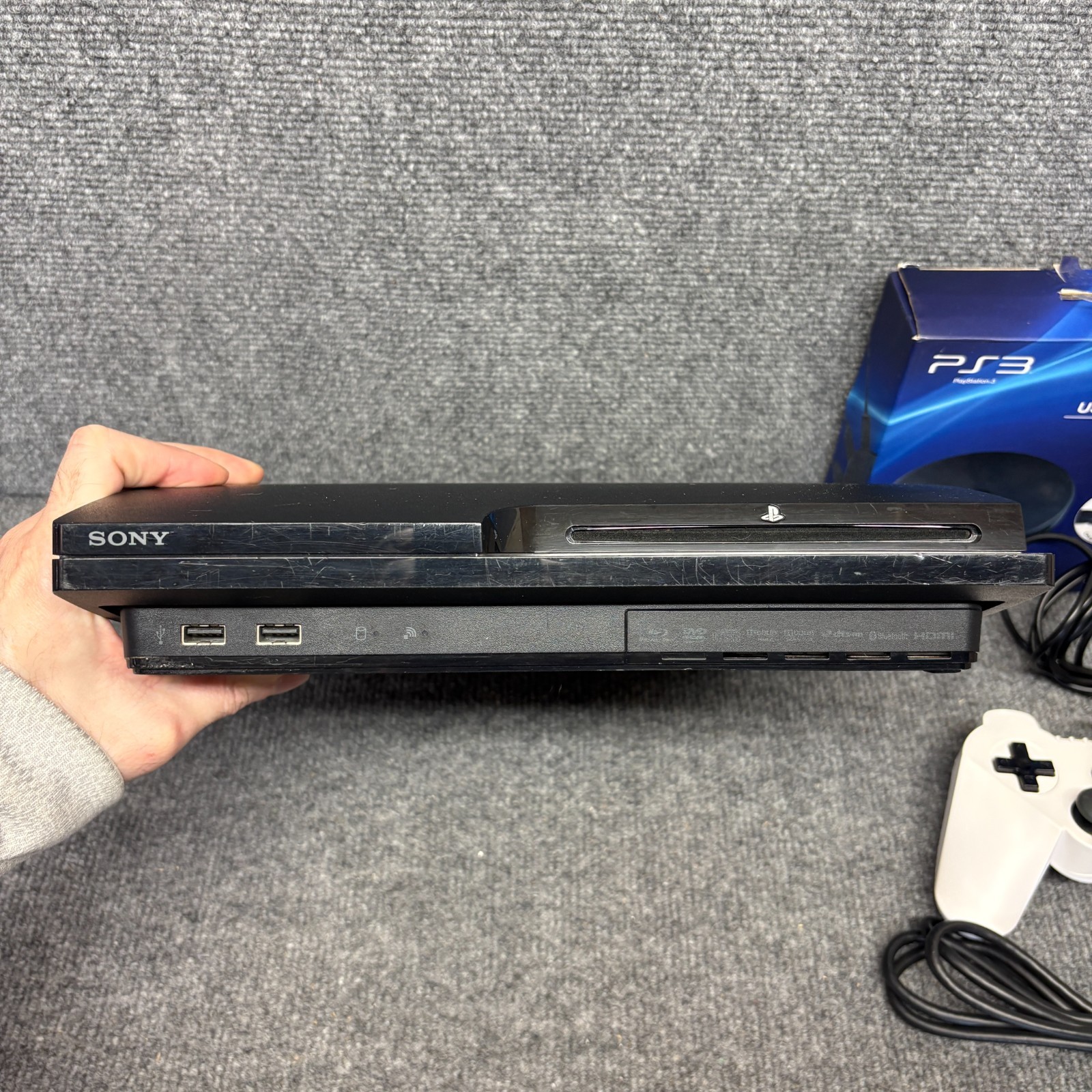 Playstation 3 Slim System PS3 Console Controller Microphone Cables Voice Tested