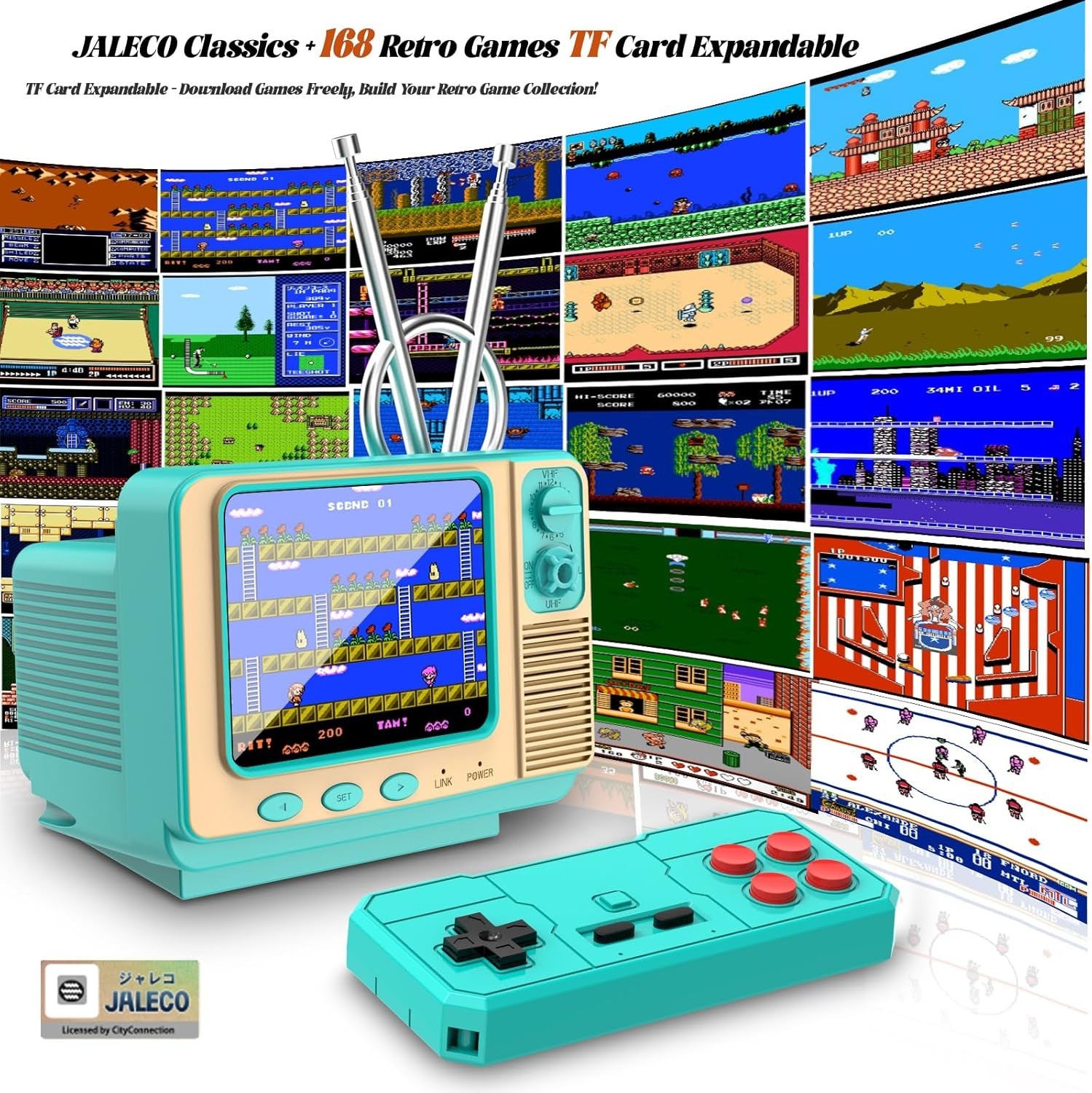 Classic Mini TV Style Handheld Console with 168 Games & Dual 2-Player Support
