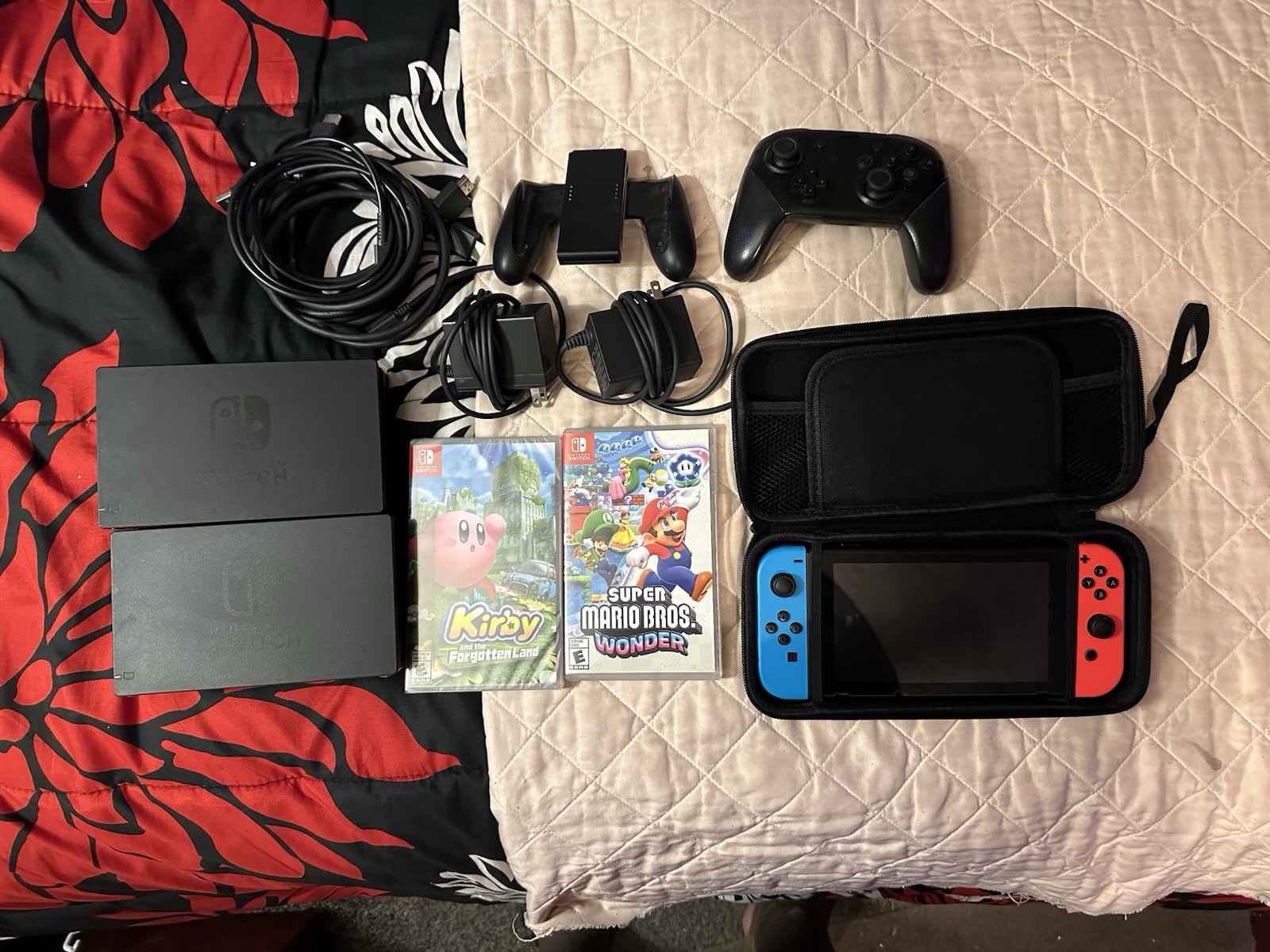 Nintendo Switch Console with Kirby and Mario Wonder Games & Accessories
