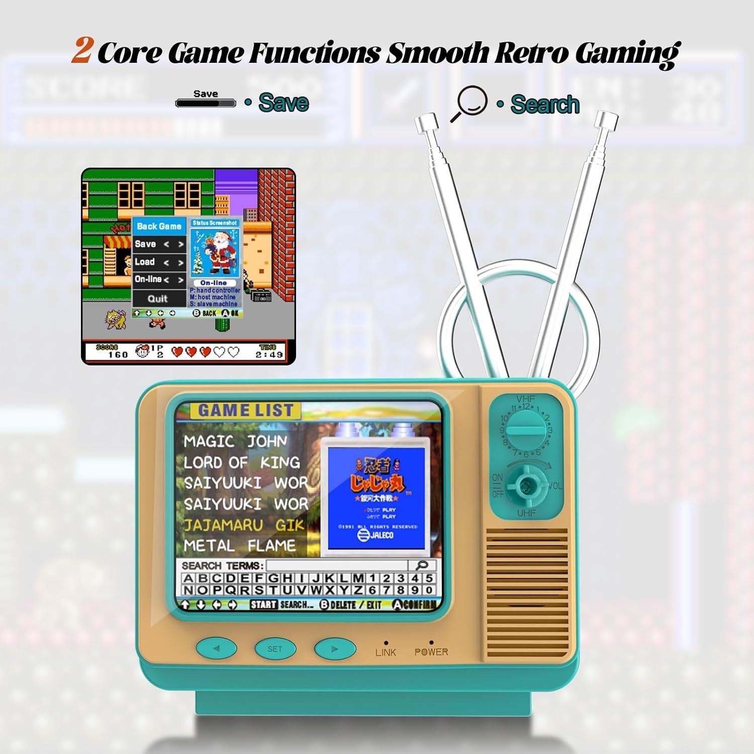 Classic Mini TV Style Handheld Console with 168 Games & Dual 2-Player Support