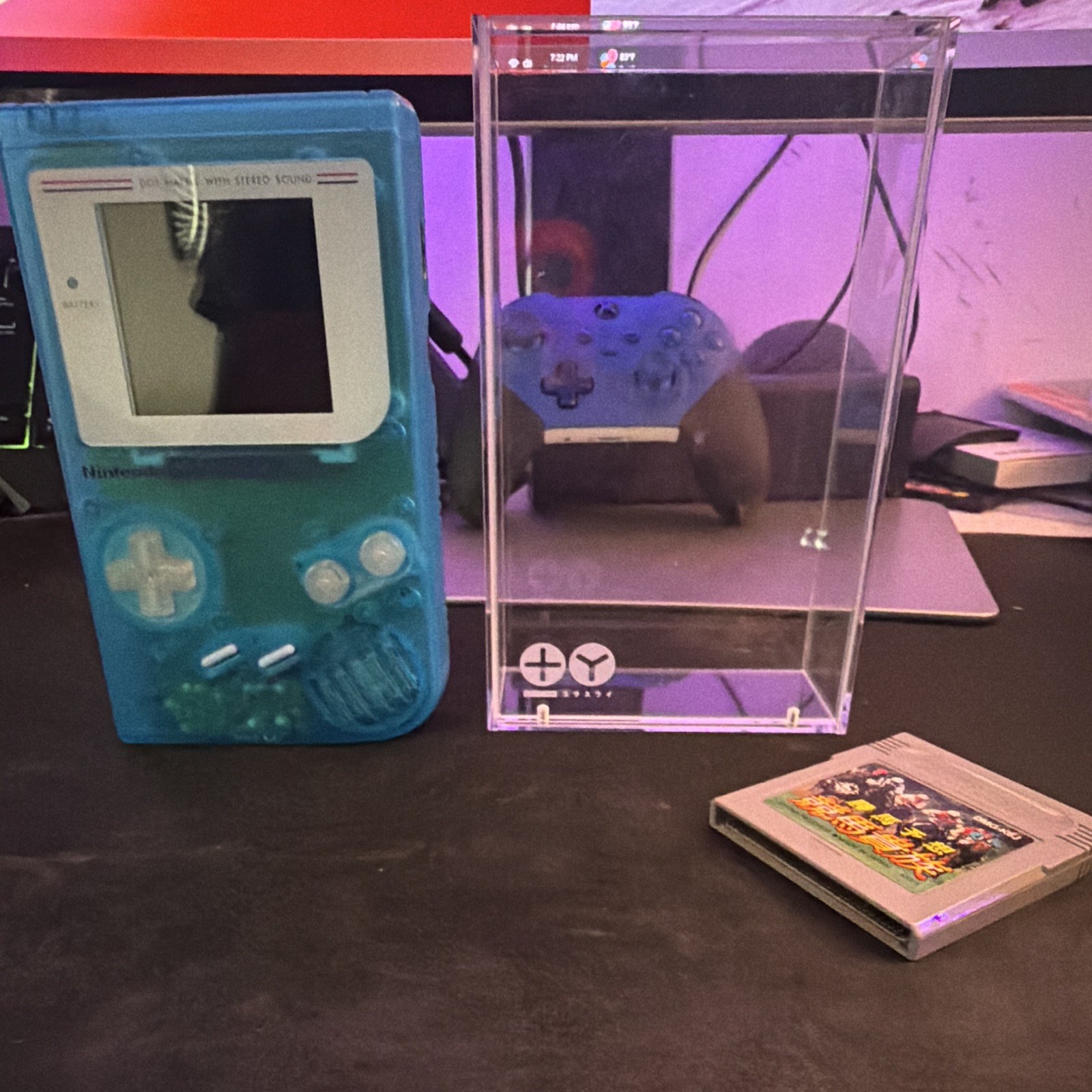 Nintendo Game Boy DMG-01 Clear Blue Handheld Stereo Sound w/ Case & Game *WORKS*