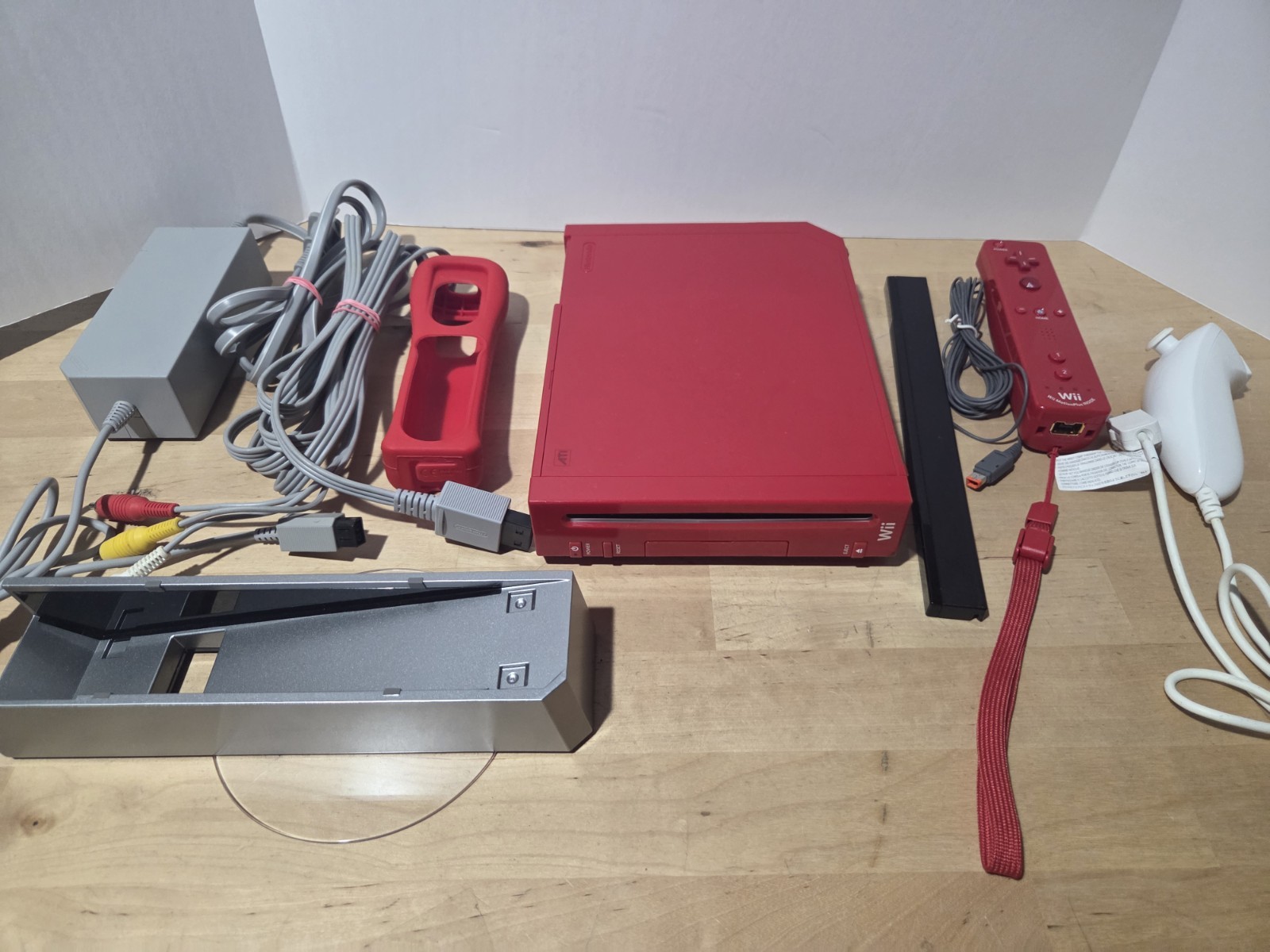 Nintendo Wii Red Console Super Mario With All Cables Tested Motion Controller