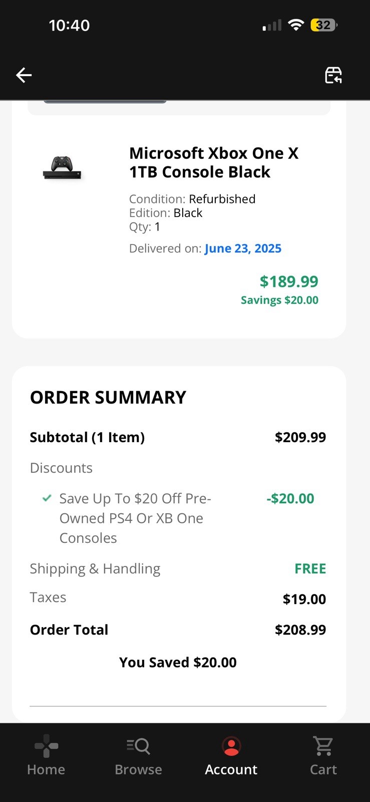 Microsoft Xbox One X 1TB Black Console Wi-Fi Internet Browsing HDMI USB-A