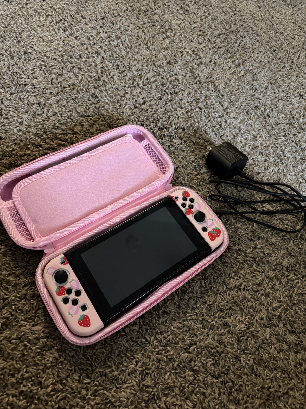 Nintendo Switch (White) 32GB Handheld Console w/ Charger & Pink Case