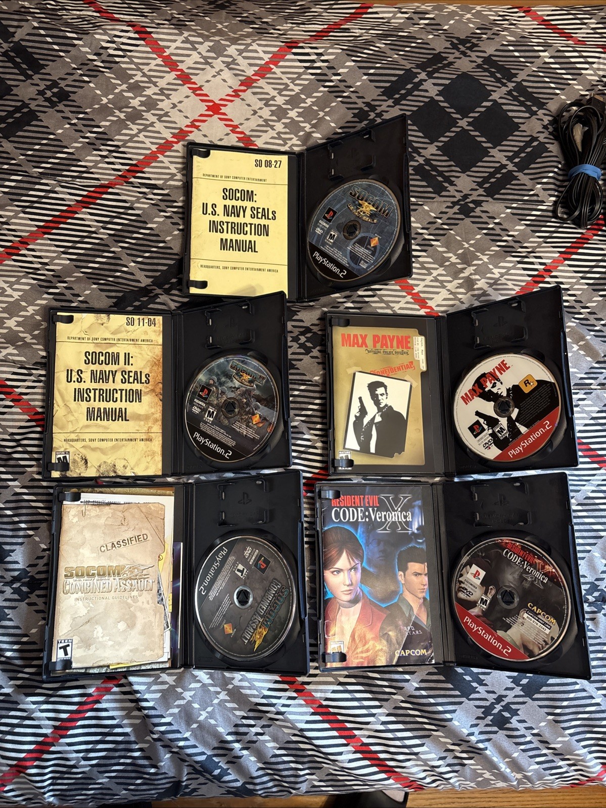 Sony PS2 Console, Controller, 4 Player Adaptor, Wires, 8mb Memory Card,& 7 Games