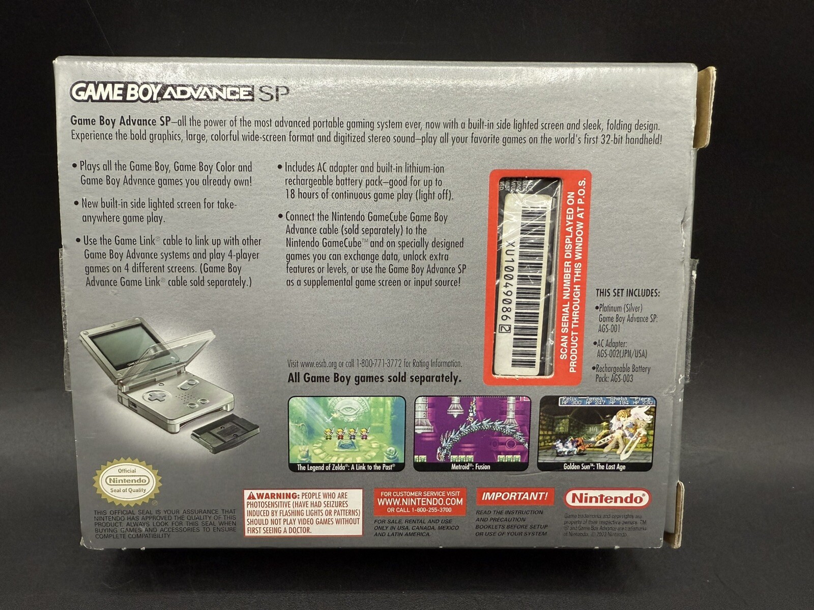 Nintendo Game Boy Advance SP Silver AGS-001 CIB GBA Complete NM MINTY ALL ORG