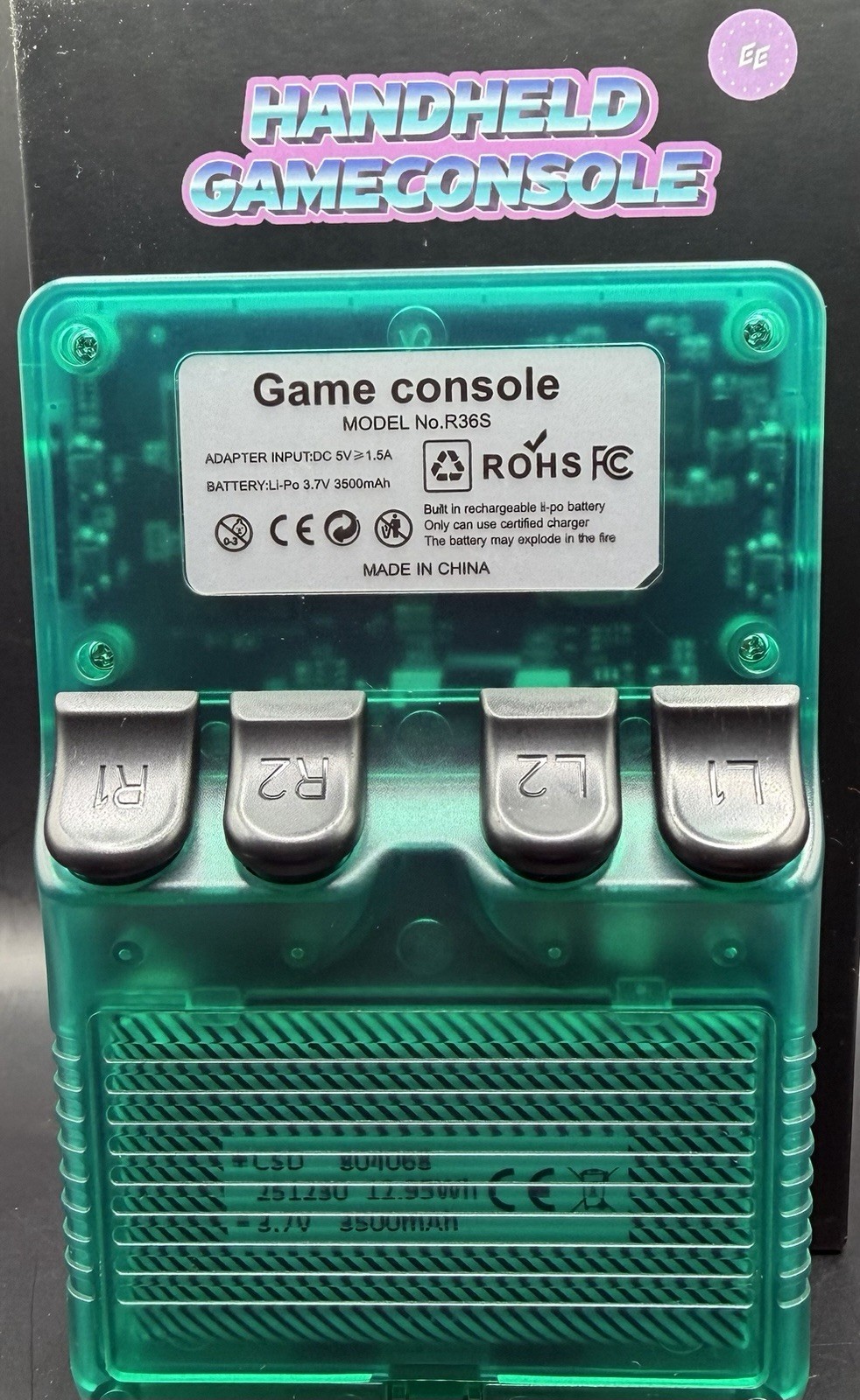 R36S Handheld Game Console 64GB Transparent Green Rechargeable New Open Box
