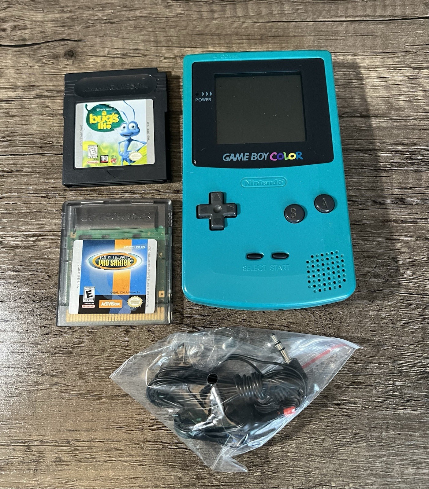 Nintendo Game Boy Color Teal Handheld Console CGB-001 Bundle w/ Case & 2 Games