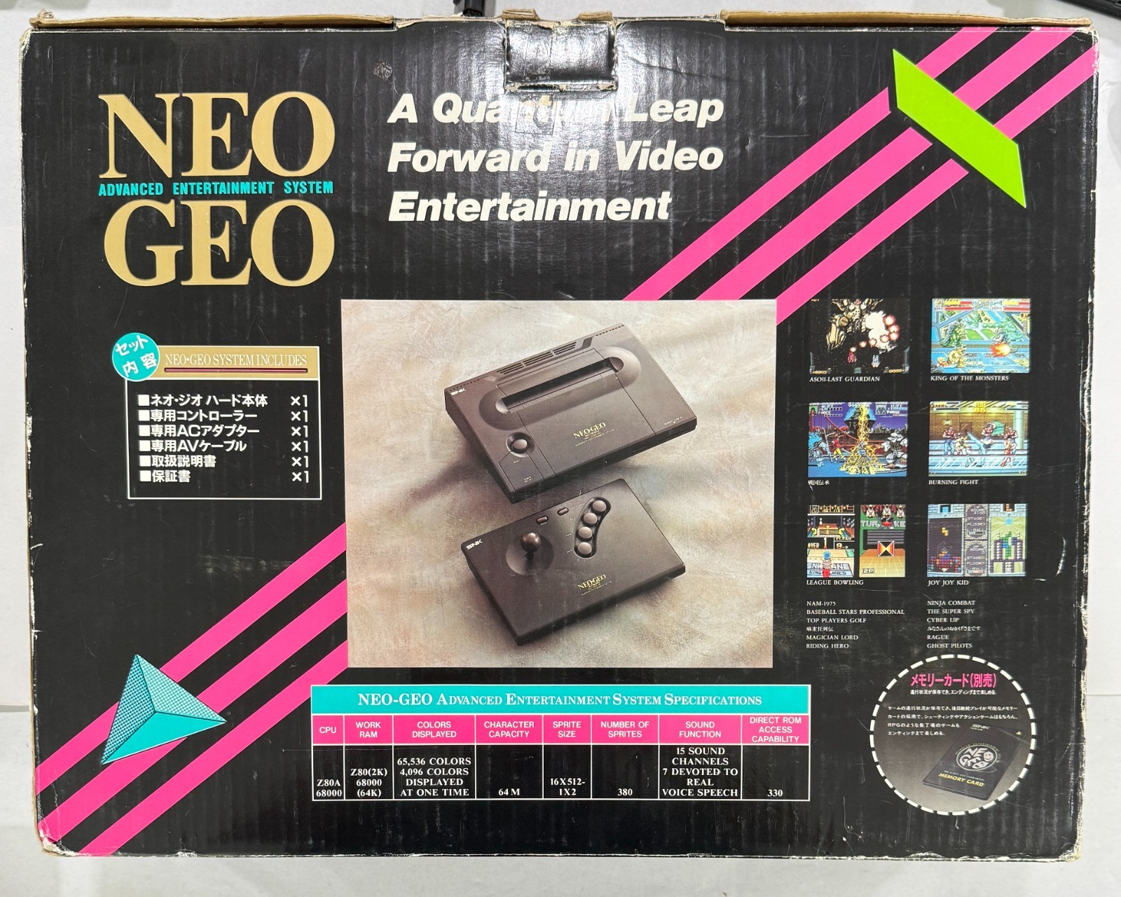 Japanese SNK Neo Geo AES Console + Box + 2 Controllers + OEM Power, AV Cables