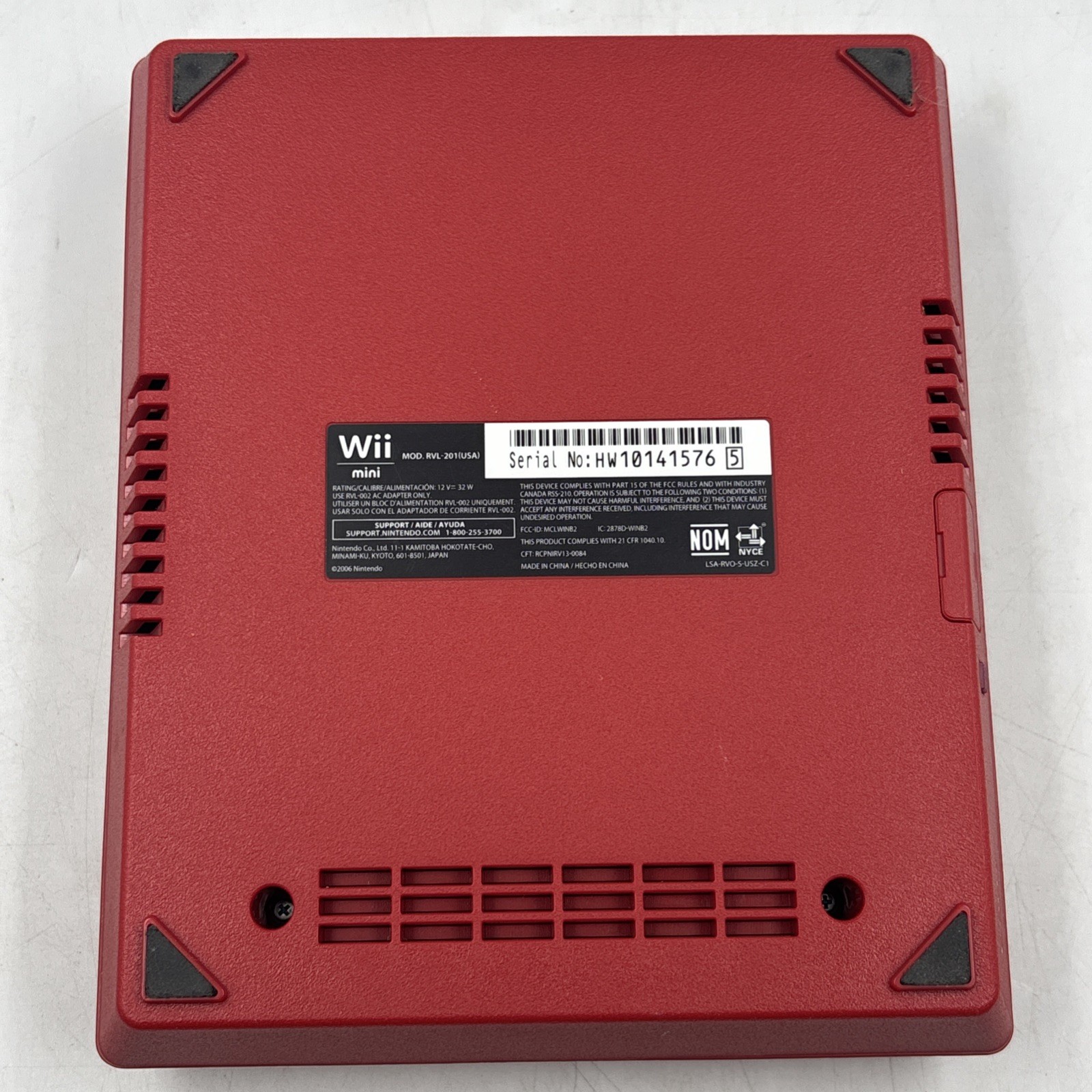 Nintendo Red Wii Mini W/Hookups, 1 Controller, Nunchuck, Sensor & 3 Games Tested