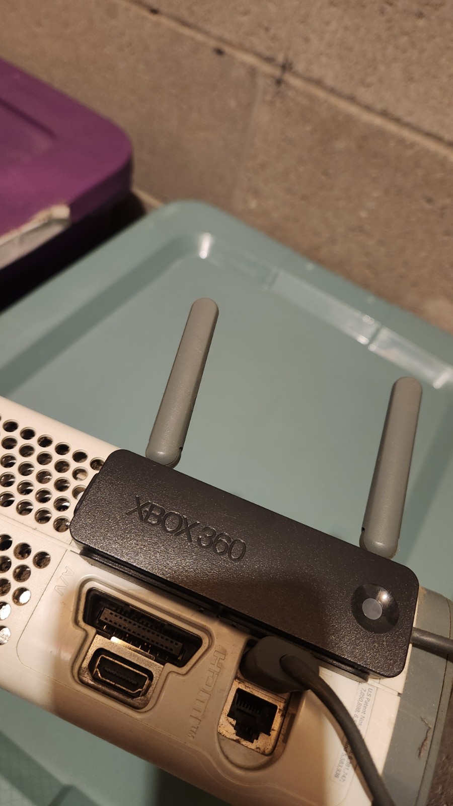 Untested Xbox 360 with Wi-Fi antenna and 60 GB hard drive For Parts Only