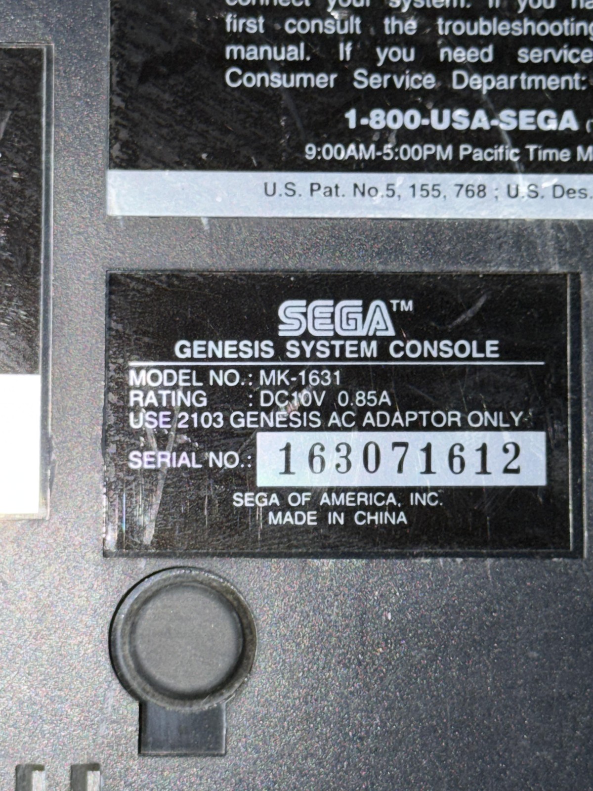 Vintage Sega Genesis MK-1631 Console Black RF Unit AC Adapter Tested READ
